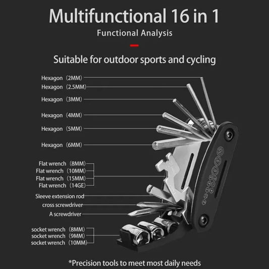 16 in 1 Portable Bicycle Repair Tools Kit